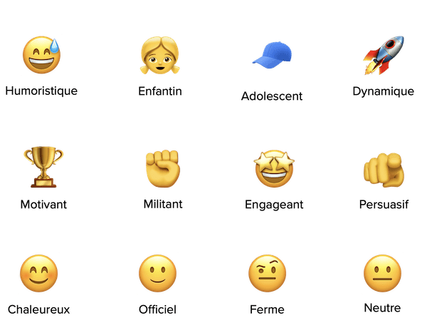 12 emoji tons rédaction messages IA_light